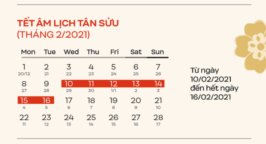 Lịch nghỉ Tết Tân Sửu năm 2021